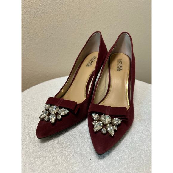 Michael Micheal Kors Felicity Burgundy Suede Stiletto Heels - Picture 1 of 11